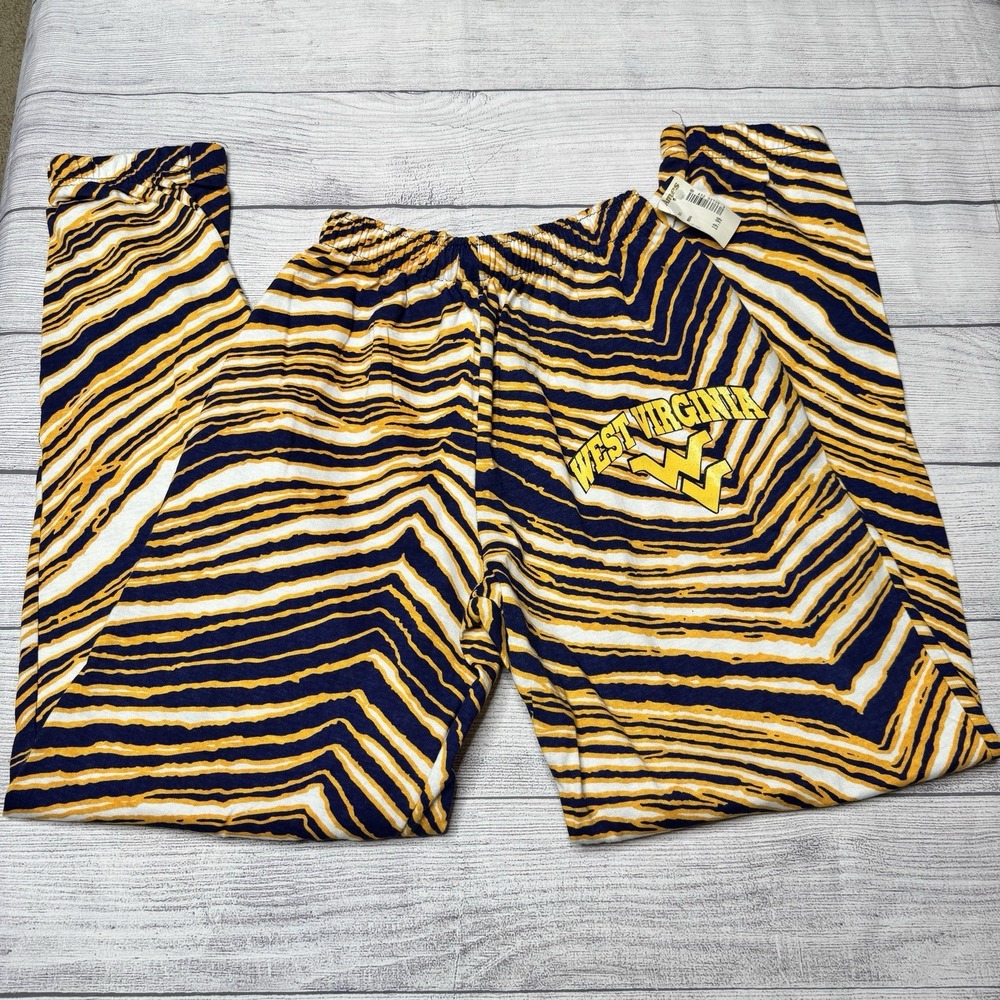 Boxer Rebellion Vintage Comfort Pants Mens Small Blue Gold Tiger Stripe WVU‎ NWT